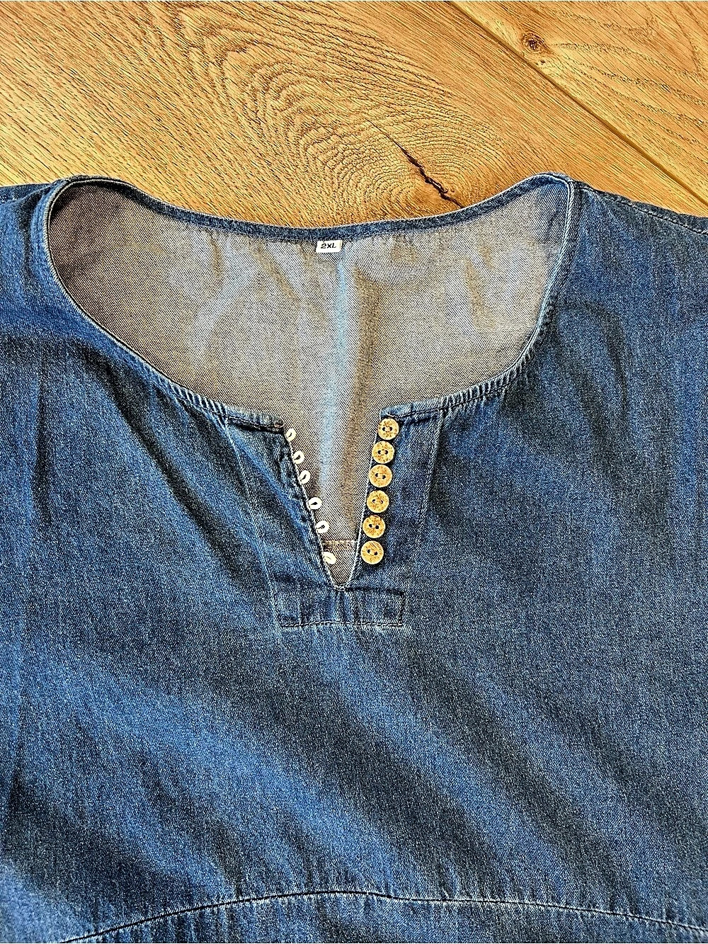 Blue Cotton Button Neck Tunic balloons dress with pockets 2xl - Picture 2 of 5